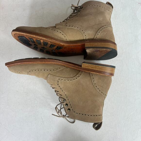 Taft The Mack Boot Mens 11 Tan Leather Suede Wingtip Lace Up Brogue Service - Picture 8 of 13